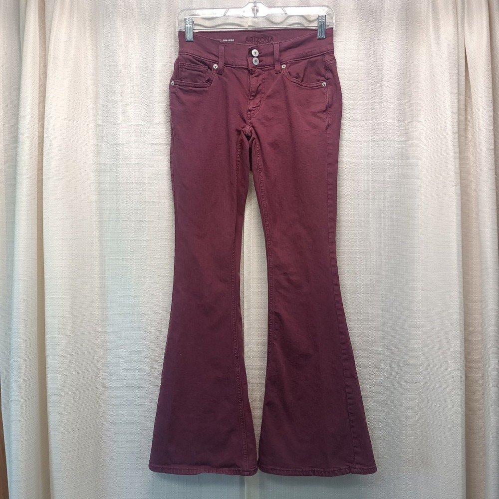 Arizona Jean Co Burgundy Extreme Low Rise Y2K Flare Pants Womens 0 Bell Bottom